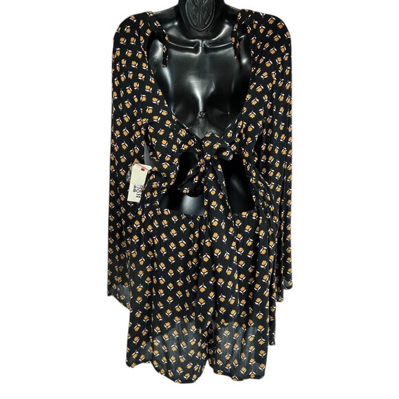 BILLABONG Open Heart Romper Sz L Orange Floral Open Back Tie Romper Boho Summer - Picture 5 of 11